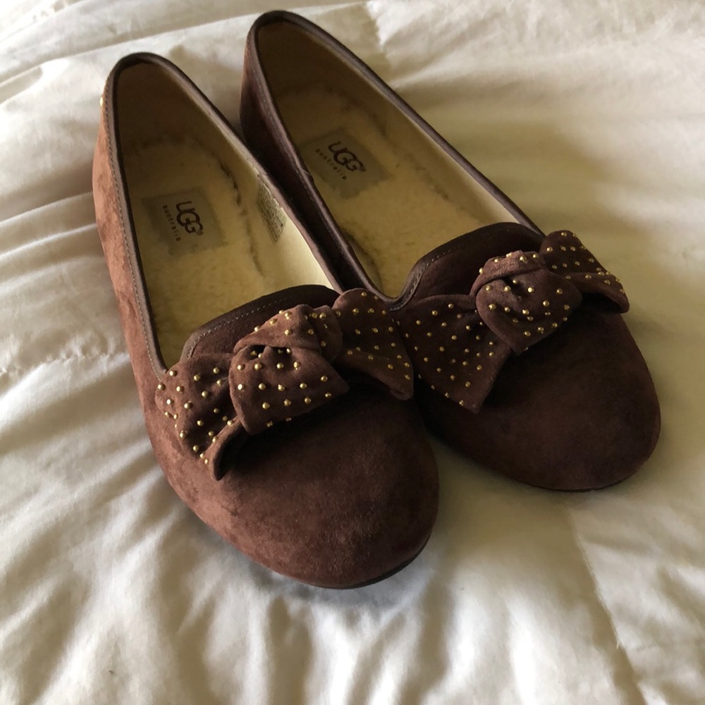 UGG brown suede flats with bow